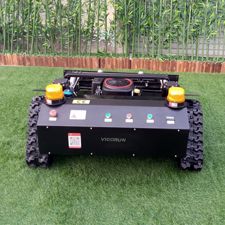 mașină de tăiat iarba cu telecomandă pe șenile, alimentată cu benzină pentru agricultură
