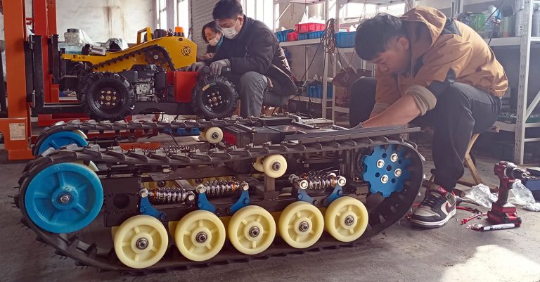 Shock absorption suspension remote control tank robot chassis is coming